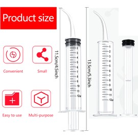 4 PCS Dental Irrigation Syringe 12cc Disposable Graduated Cleaning Oral Irrigator With Curved Tip for Tonsil Stones - Feeding Injection Tool