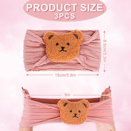 FYSUIMU 3Pcs Handmade Bear Baby Headbands 3 Color Cute Soft Elastic Nylon Headbands Toddler Hairband Accessories for Baby Girls Boys Newborn Infant Kids