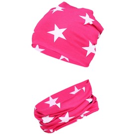 TupTam Girls' Children's Beanie Hat Tube Scarf Set of 2 Autumn Winter Lined Hat Transition Hat with Loop, Jersey two-ply - white stars amaranth