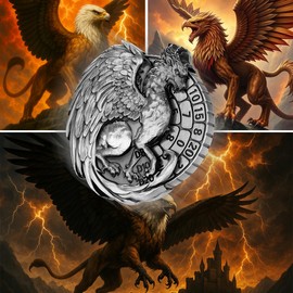 7-in-1 Griffin Fingertip Gyro, DND Wheel Dice Spiner, DND Starter Set, 7-in-1 Metal D&D Dice Set, D&D Gifts with Dragon Logo Gift Box, Tabletop Games, Role Playing Board Game Accessories, Silver