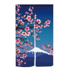 Pnylzzyxh Japan Mount Fuji Cherry Noren Doorway Long Type Curtain Door Tapestry for Bedroom Doorway Girls Women Japanese Pink Floral Home Decoration Snow Mountain Shops Doorway Curtain 33.5 x 59 in