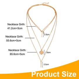 AORHOFJ 1 Piece Multi-Layered Lapel Necklace, Bohemian Layered Necklace Star Round Piece Vertical Bar Pendant Necklace Gold Plated Short Chain Girls Jewellery, Sterling Silver