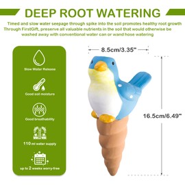 FirstGift 4 Pack Plant Self-Watering Stakes Terracotta Automatic Plant Waterer Devices Watering Globes Self-Watering Clay Planters Devices Perfect for Vacation Garden Plant Care （Blue/Red Bird）