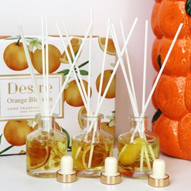 Set Of 3 Orange Blossom Fragranced Reed Diffusers 50ml Hand Poured Dried Flowers