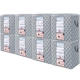 WISELIFE Storage Bags 8 Pack/100L Large Blanket Clothes Organization and Storage Containers for Comforters,Bedding, Foldable Organizer with Reinforced Handle, Clear Window, Sturdy Zippers,Light Gray