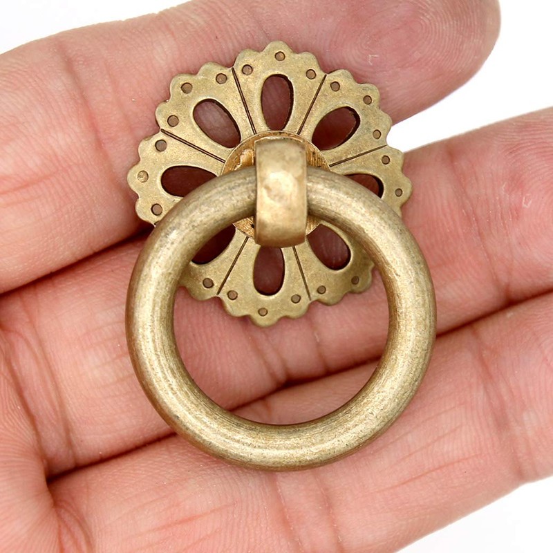 LXZ 6 PCs Vintage Antique Brass Ring Pulls with Hollowed-Out