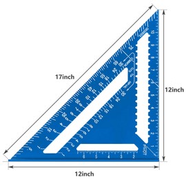 Beslands Aluminum 12-inch Rafter Square Carpenter Measuring Layout Tool Alloy Metal Triangle Ruler Imperial Protractor for Woodworking and Carpentry Blue