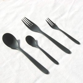 Nagao Festan Dinner Cutlery Set, 4 Pieces, Black, 18-8 Stainless Steel, Made in Japan