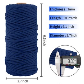 3mm x 109Yards Thick Natural Cotton Macrame Cord, 4 Strand Twisted Cotton Cord Rope for Soft Macrame Natural Color Handmade Wall Hanging, Plant Hanger, Craft, Knitting, Decorative Project