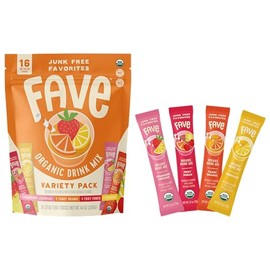 FAVE USDA Organic Drink Mix Variety Pack, 16 Stick Pouch | Lemonade, Strawberry Lemonade, Fruit Punch & Tangy Orange | No Artificial Colors or Flavors, Non-GMO