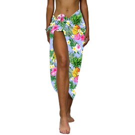 King Kameha Pareo hawaiano Funky Pareo de playa para mujer Casual Bikini Cover Up Muy fuerte Traje de baño Estampado Piña Flores, Cover-up - Piña de flores, color azul claro, 182 cm x 106 cm - BIG