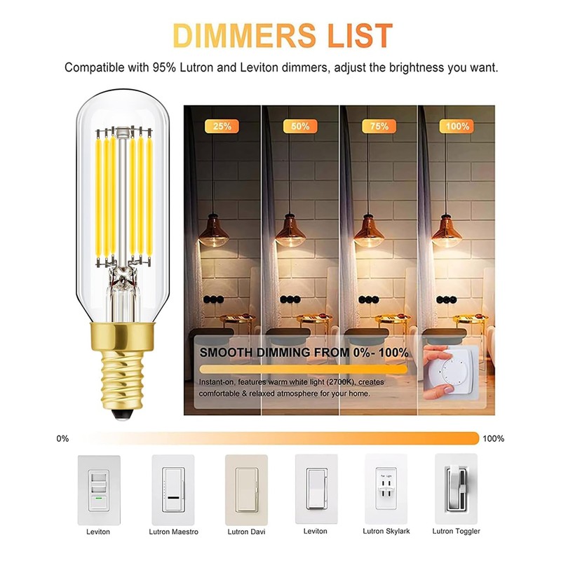 Dimmable E12 LED Bulbs 6W, T6 Edison Light Bulbs Soft
