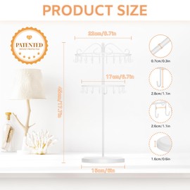 iDavosic.ly 2-Tier Chain Stand Jewellery Rotatable 42-Hook Chain Necklace Storage Metal Chain Holder for Bracelets Ring Bracelet Sunglasses White