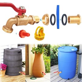 Espita de barril de lluvia, kit de llave de latón para barril de agua de lluvia, tanques de agua, bañeras, piscinas, etc., válvula de bola giratoria, llave de barril de lluvia con cinta de teflón y