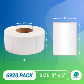 AMZ Supply 6920 Pack of Thermal Transfer Labels 3" x 5" Nonperforated 12" OD. Thermal Shipping Label with 3" core. Self-Adhesive Rolls. Mailing Postage. Printing Paper. Blank for Shipping, barcoding