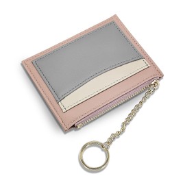 AdiStylinno Credit Card Holder Wallet for Women, PU Leather Minimalist Slim Card Wallet, Ladies Coin Purse Front Pocket Small Wallet with 4 Card Slots 1 Zipper Pocket and Key Ring (Pink)