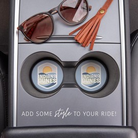 Indiana Dunes Light Blue Badge, Joyride Home Decor, 2 Ceramic Car Coasters, 2.65-inch Circle Coasters, Set of 2, Vehicle Accessory, Keeps Car Cup Holder Clean, Express Your Style.