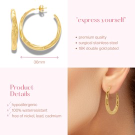 ARS-ARGENTI Hoop Earrings for Women Girls Sterling Silver 925 Gold 18K Hypoallergenic, Standard, Stainless Steel Sterling Silver Yellow Gold, No Gemstone