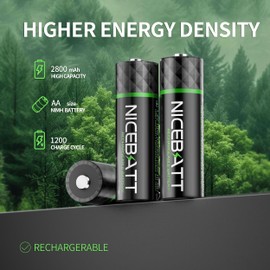 NICEBATT Rechargeable aa Batteries 2800mAh, Premium NiMH Double A Battery Low Self Discharge -12 Count
