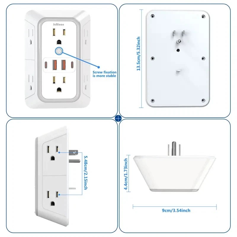 JcBlaon 10 in 1 Wall Outlet Surge Protector with 6