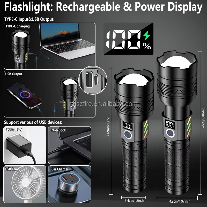 5000MAH Battery 20W White Laser Torch Light 5 Modes Switch