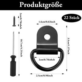 AMANDELIZABE Pack of 22 D Construction Ring Lashing Eyelets Stainless Steel Lashing Eyelets Black with Screws with Load 100 kg for Trailers Trucks Mechanical Camping Boots D Ring Hook (22 Pieces D