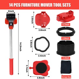 Furniture Lift Mover Tool Set, 14pcs Heavy Duty Lifter & Mover Sliders with 360° Swivel Wheels & Adjustable Height Lifting Lever for Moving Couches Sofas Refrigerators, Furniture Appliance