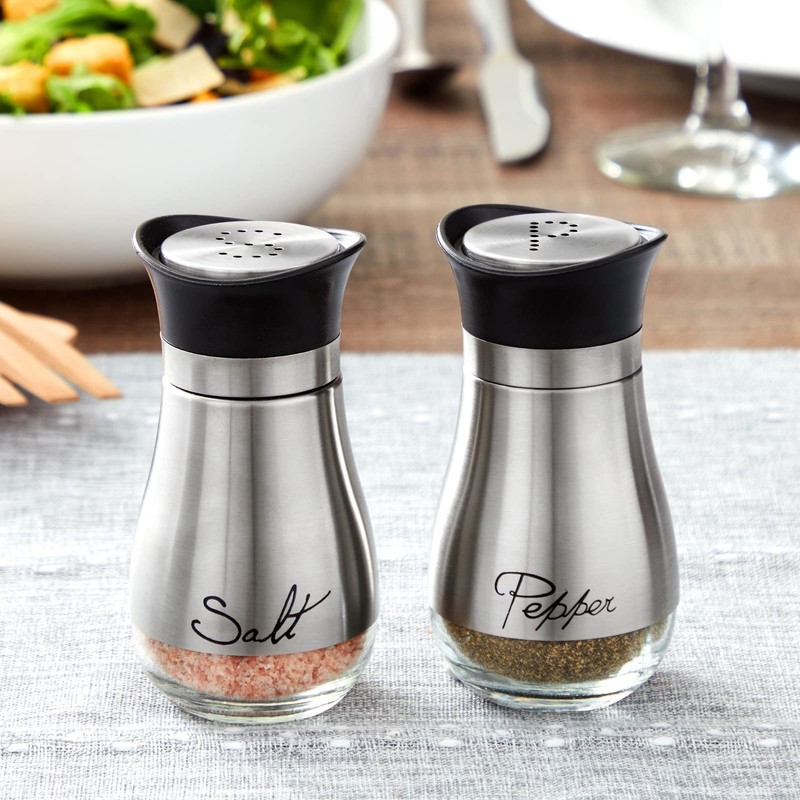 Stainless Steel Salt and Pepper Shaker Set with Glass Bottom,