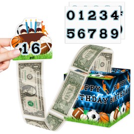 Bowling Birthday Money Gift Box with DIY Stickers, Birthday Money Box for Cash Gift, Surprise Sports Themed Money Box with 35Pcs Transparent Bags, Birthday Party Decor Supplies
