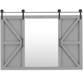 FirsTime & Co. Gray Hayloft Barn Door Wall Mirror, Large Vintage Decor for for Bedroom, Bathroom Vanity, Wood, Farmhouse, 36 x 26 inches, Grey