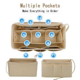 Vocridy Handbag Organiser, Felt Bag Organiser with Multiple Compartments, Pocket Organiser for Women Handbags, Organiser Bag Organiser Shopper, Durable Inner Pocket for Handbags
