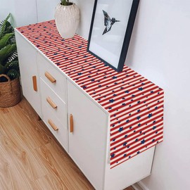 BOTB LIHM 4th of July Table Runner Stars Patriotic America Memorial Day Independence Day Burlap Table Decoration for Home Kitchen Dining Dinner Indoor Holiday Farmhouse 13x90 Inch