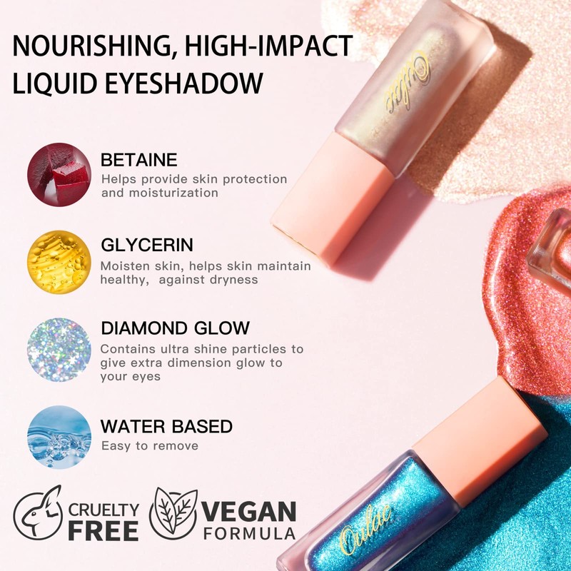 Oulac Liquid Eyeshadow, Durable, Shimmering, Liquid Metallic Eyeshadow, Waterproof and