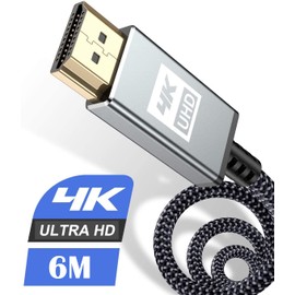 4K HDMI Cable, 2.4 ft (6 m), High Speed Upgraded Version; HDMI 2.0 Standard HDMI Cable 4K 60Hz Support, 3840p/2160p, UHD, 3D, HDR, 18Gbps, High Speed Ethernet, ARC HDMI Cable, Compatible with Apple
