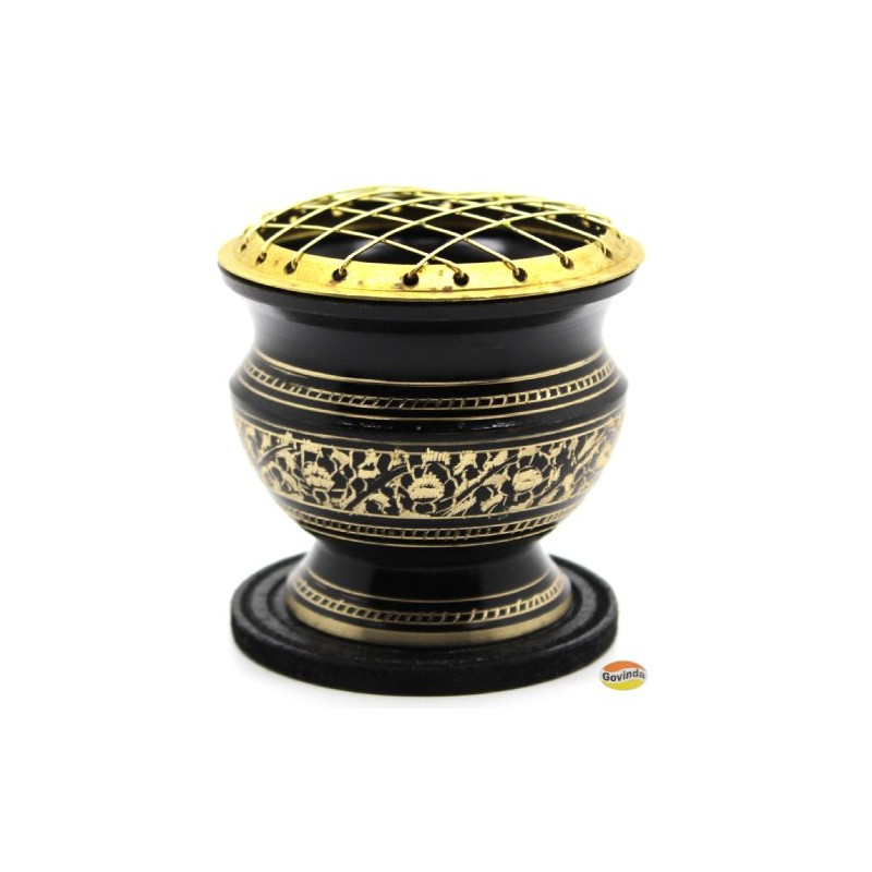 Govinda® -Tall Decorated Brass Charcoal Screen Incense Burner