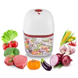 BEPER P102ROB051 Mini Tritatutto Ricaricabile, Tritatutto Senza Filo da 350 ml con 3 Lame in Acciaio Inox, USB Incluso, Rosso/Bianco