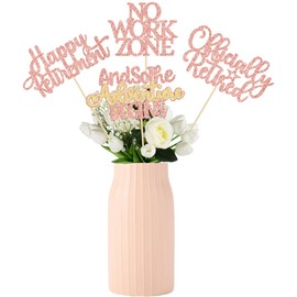 Gyufise 12Pcs Happy Retirement Centerpiece Sticks Officially Retired Table Flower Centerpieces Sticks No Work Zone Floral Decorations for Farewell Birthday Party Centerpieces Supplies Rose Gold