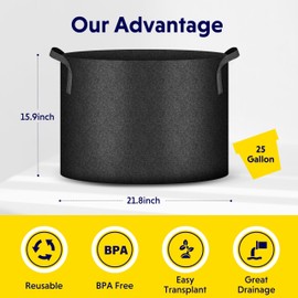 iPower 5 Pack 25 Gallon Grow Bags Heavy Duty 300G Thickened Nonwoven Fabric Plant Pots with 5 Labels & Handles for Outdoor Garden, Aeration Planter Bags for Fruits, Vegetables, Tomato & Flowers, Black