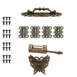 Generic Antique Lock Latch Hasp Hinges Handle Box Corner Protectors Kit for DIY Jewelry Box
