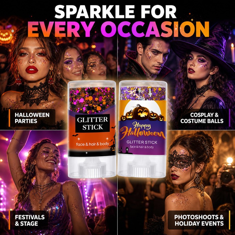 Halloween Glitter Stick Duo, Orange Pink and Purple Gold