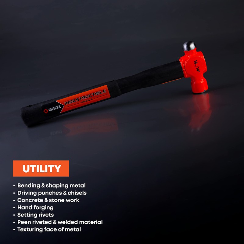 Groz 34541 14" Indestructible Ball Pein Hammer, 32 oz