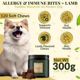 Barrow & Hound – Allergy & Immune Bites for Dogs – Lamb Flavor – Seasonal Allergy & Itch Relief with Colostrum, Probiotics, Astragalus & Salmon Oil – Gut & Immune Support – 120 Soft Chews