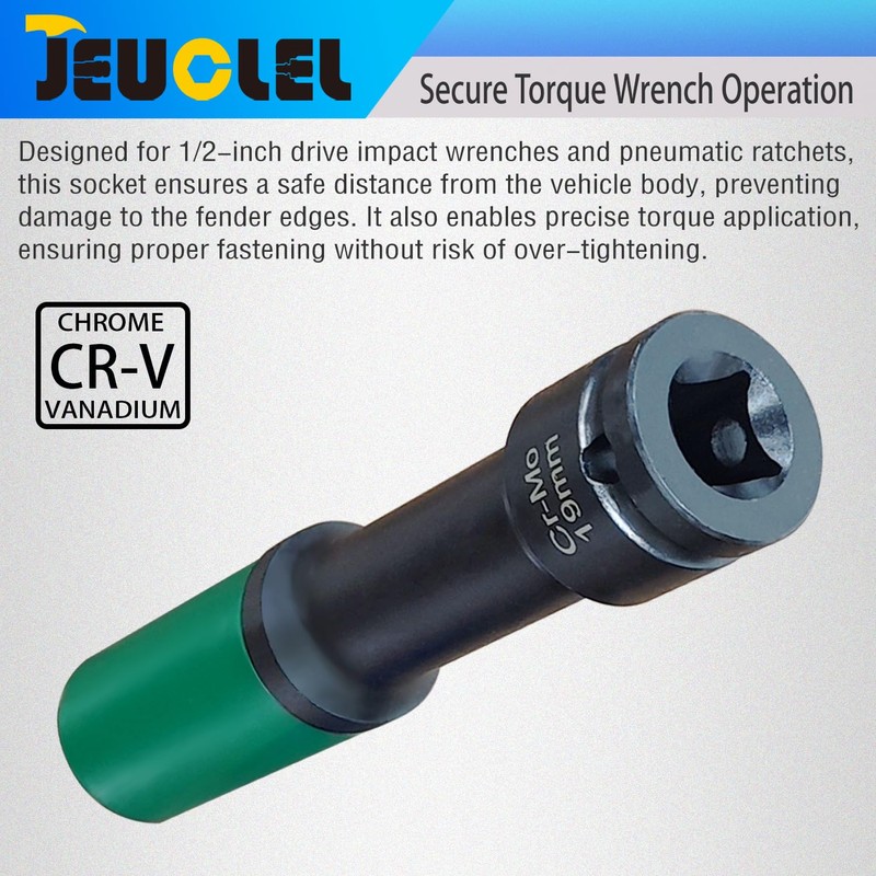 JEUCLEL 19mm 1/2"Extra-long Thin Wall Wheel Protector Impact Deep Socket,