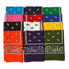 1 Dozen Paisley Bandanas 100% Cotton Double Sided Scarf (Many Colors) by M.H.I. (12 Color Regular Mix A)