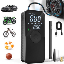 TECBOT Tire Inflator Portable Air Compressor, 2000mAhx2 & 150 PSI 4X Faster Inflate, Tire Pump with Digital Pressure Gauge/LED Light for Cars, Motorcycles, Bikes, Balls (A8)