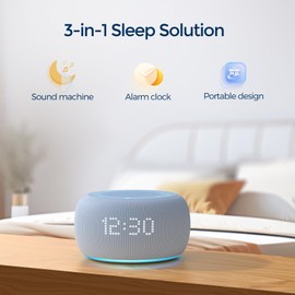 Buffbee Pro 2nd Gen – Upgraded to Rechargeable Battery | 3-in-1 Portable White Noise Sound Machine, Alarm Clock & Bluetooth Speaker for Sleep, Travel & Bedroom (Cloud Blue)