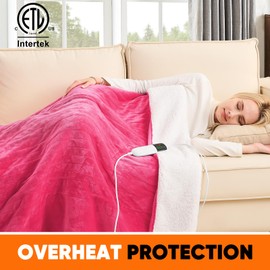 greenoak Heated Blanket Electric Full 72"X84", Heating Blanket with 10 Levels 1/2/4/6/8 Hours Auto-Off Overheat Protection, Flannel Sherpa Soft Warm Heater, ETL Certified Coral Pink