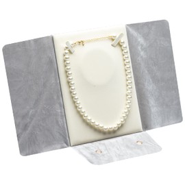 COWFEX Large Velvet Travel Jewelry Organizer Pearl Necklace Storage Carrying Case Display Folder (Grey)