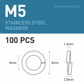 BOUMVID Pack of 100 Spring Washers M5, Spring Washer Shape B after Spring Ring Smooth, 304 Stainless Steel DIN 127 A2 V2A Spiral Spring Washers Spring Washers Snap Ring Washers