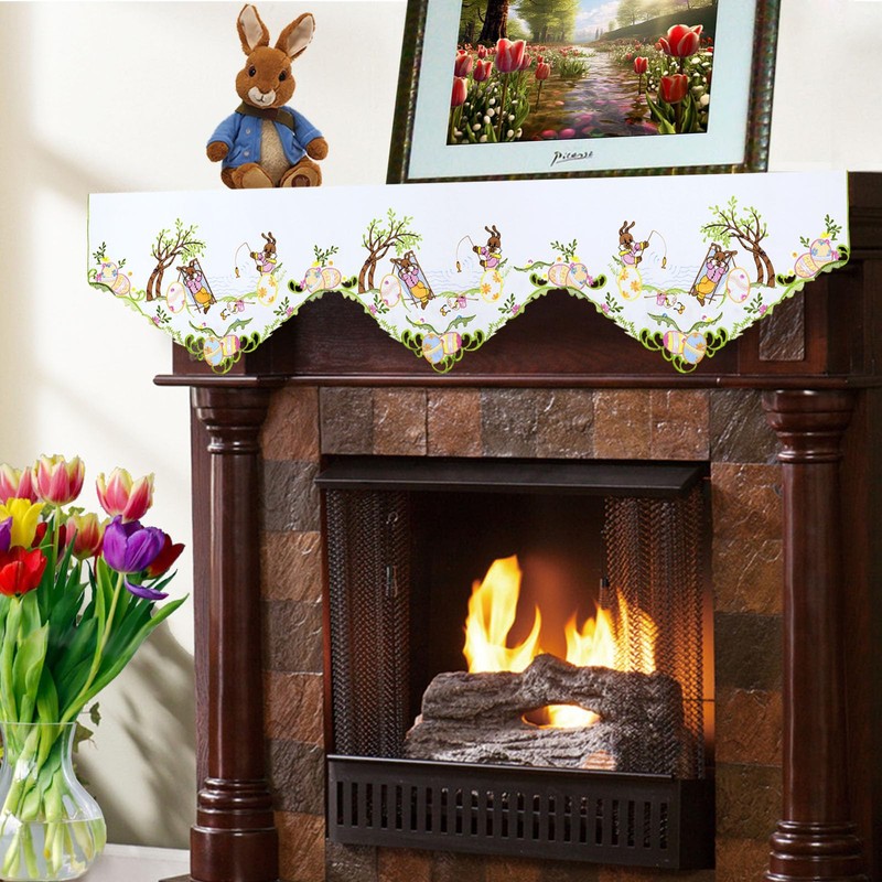 Simhomsen Embroidered Easter Bunny Mantel Scarf Runner (70 × 17